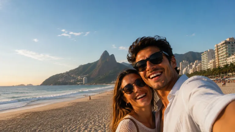 personas sacandose selfie en la playa