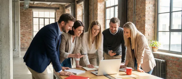 amigos al rededor de mesa mirando celular