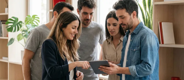 amigos en ronda mirando celular