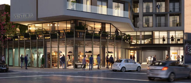 Edificio con ventanal en el lobby